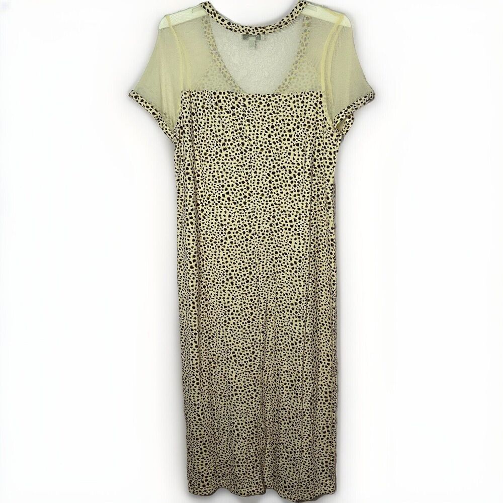 Skinnygirl Khaki Sand Cheetah V neck Animal Print Stretchy Midi Dress Small New!
